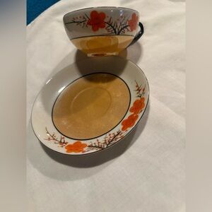 Vintage Floral Cup  and Saucer Set bright colors made in Japan